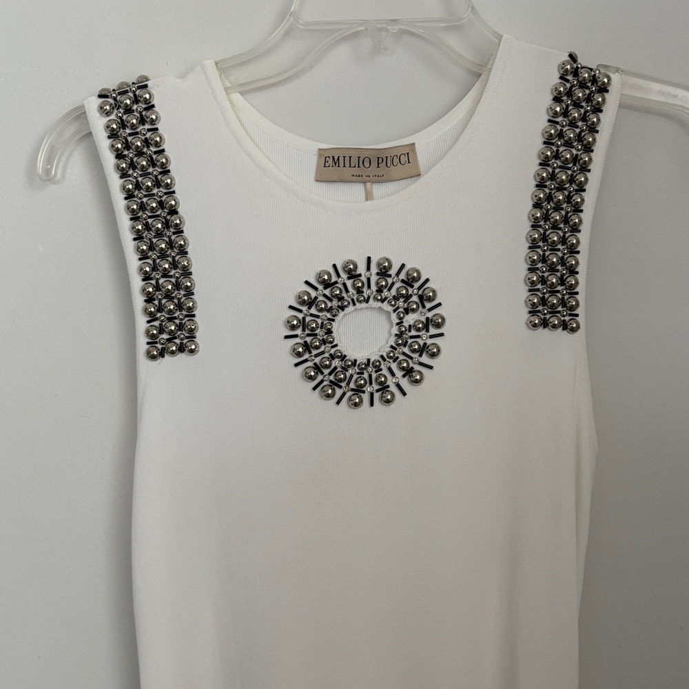 Emilio Pucci White Dress with Black and silver Embellishments - Picture 4 of 4